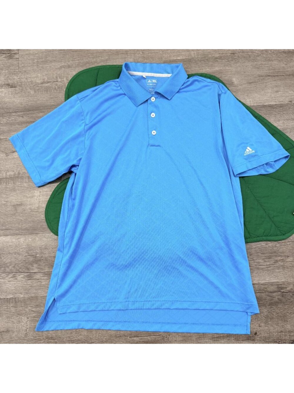Adidas Boeing Mens Large Aqua Blue Climacook Short Sleeve Golf Polo Shirt